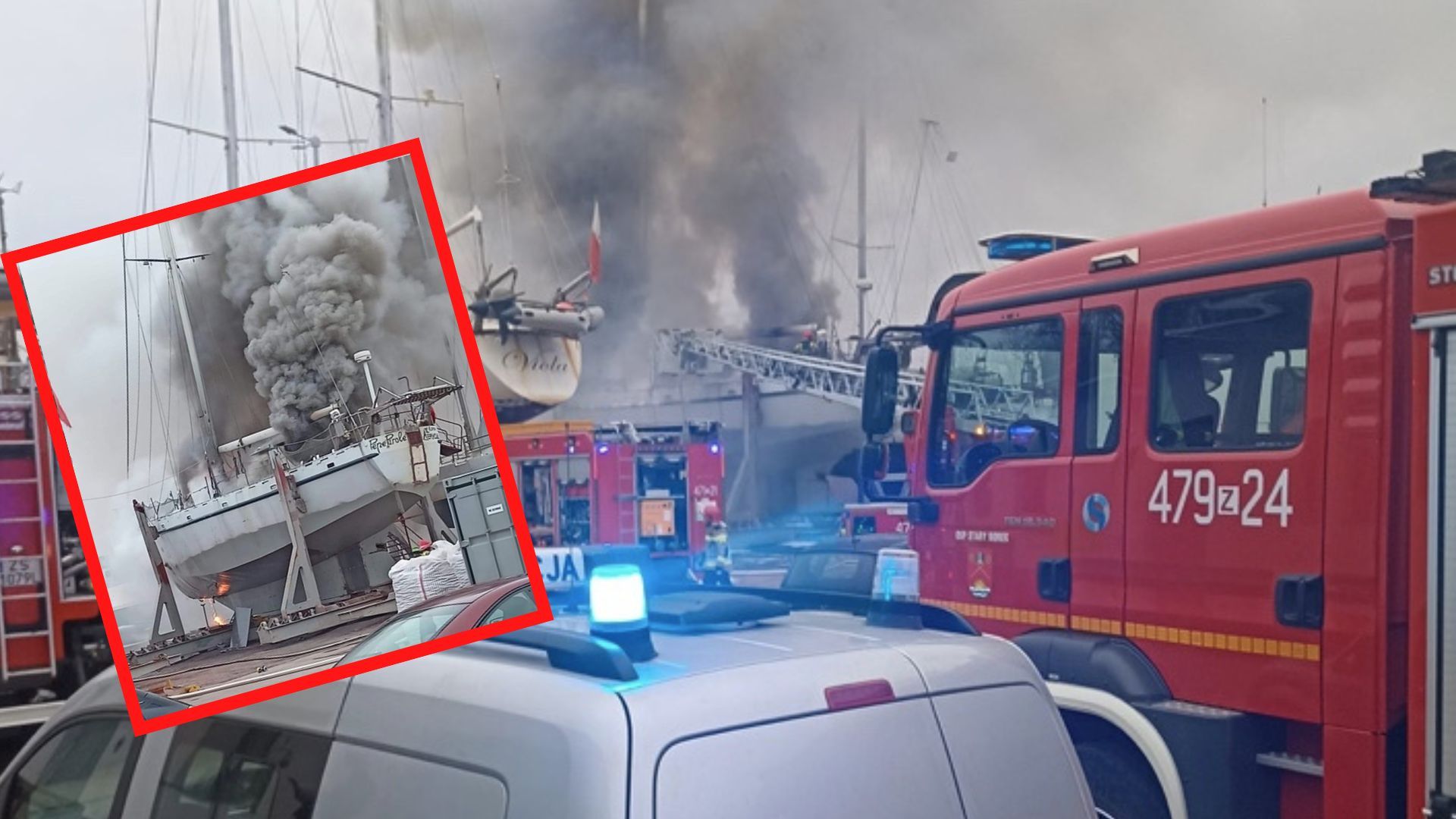 Kołobrzeg: jacht stojący w porcie stanął w płomieniach