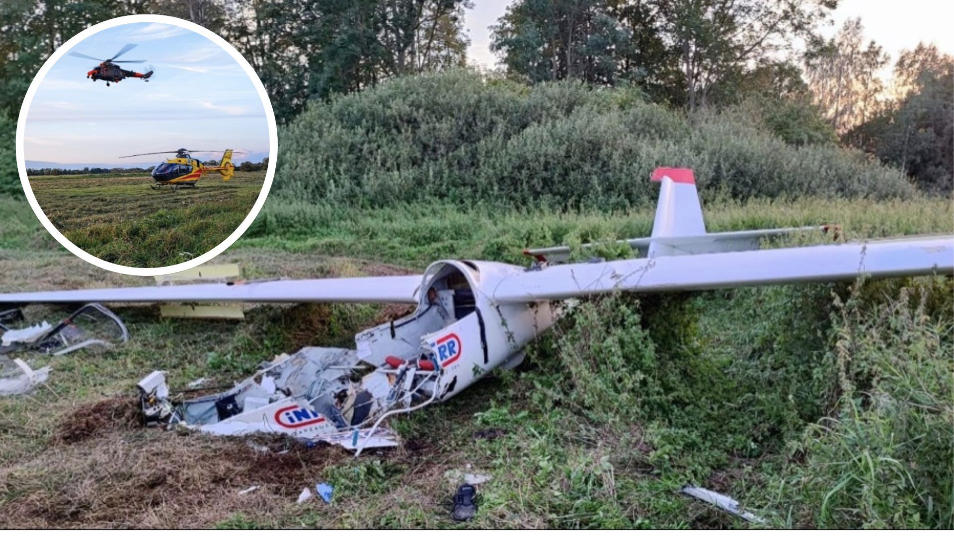 Wypadek szybowca pod Pruszczem Gdańskim, w maszynie leciały dwie osoby